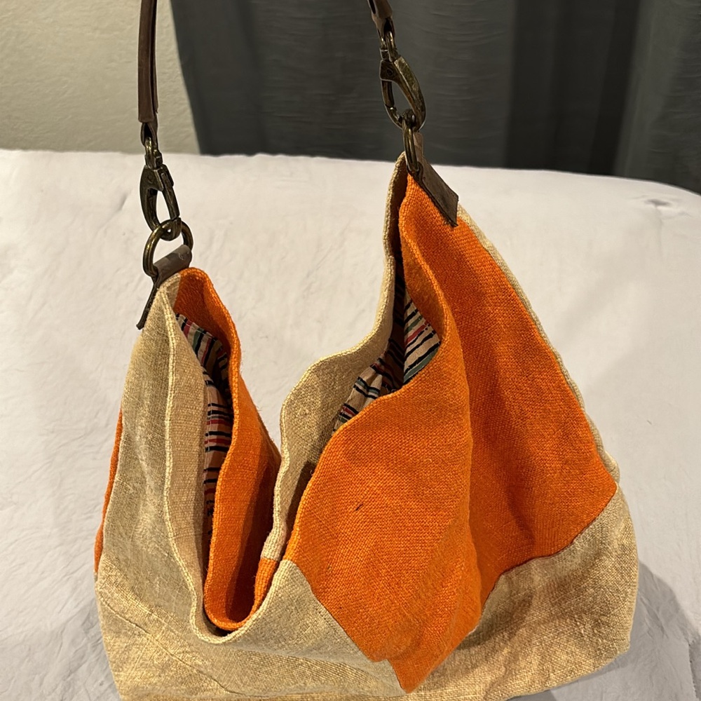 Orange and Tan Women's Bag with plaid inside